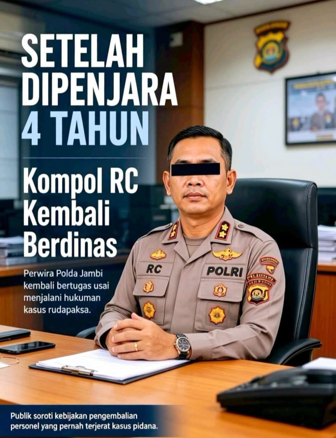 Pamen Polda Jambi Kembali Berdinas Usai Divonis 4 Tahun Penjara